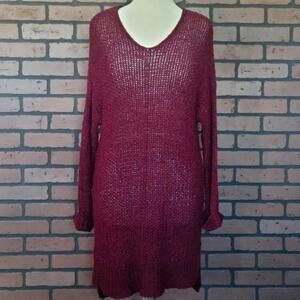 Cato Burgundy Knit Hi-Low Sweater Dress Size Large